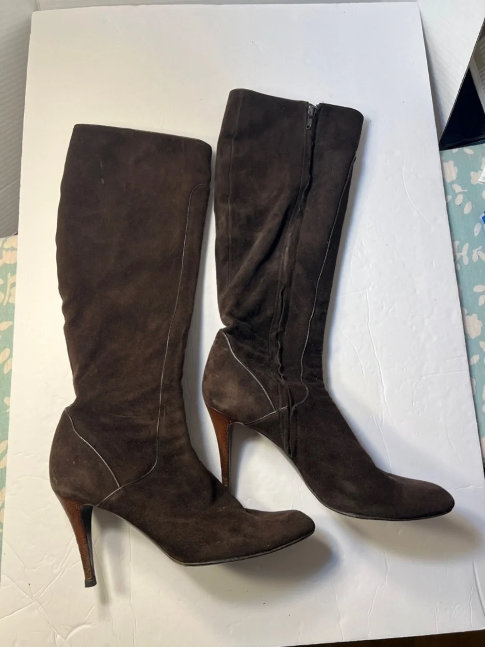 Elie Tahari Women's Brown Suede Knee-High Heeled Boots Size 40